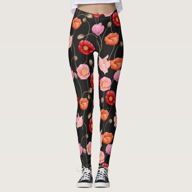 Leggings Motif de fleurs de pavots  (Devant)
