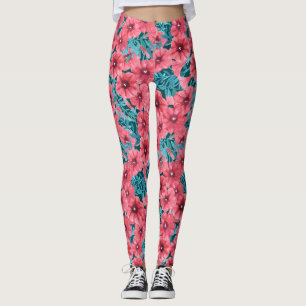 Leggings Motif de fleurs de pétunia rouge