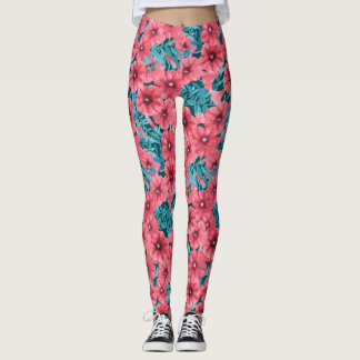 Leggings Motif de fleurs de pétunia rouge