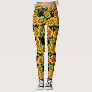 Leggings Motif de fleurs de tournesol noir