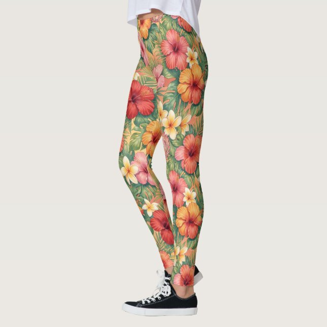 Leggings Motif de fleurs décoratives Hawaï aloha (Gauche)