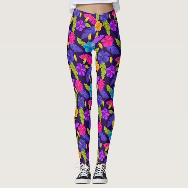 Leggings Motif de fleurs Feuilles tropicales colorées (Devant)