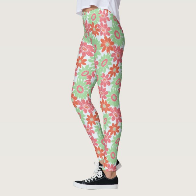 Leggings Motif de fleurs orange rose et vert (Gauche)