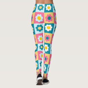Leggings Motif de fleurs pastel colorées Rétro Mignon
