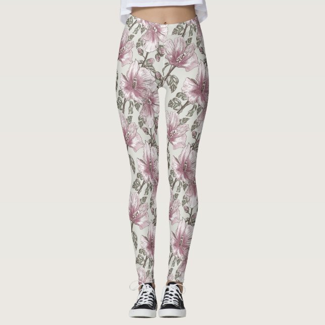 Leggings Motif de fleurs rose amorti de ketmie (Devant)