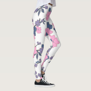 Leggings Motif DE FLEURS ROSE ET PURPLE