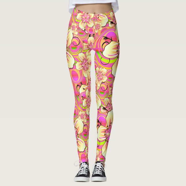 Leggings motif de fleurs roses groovy (Devant)