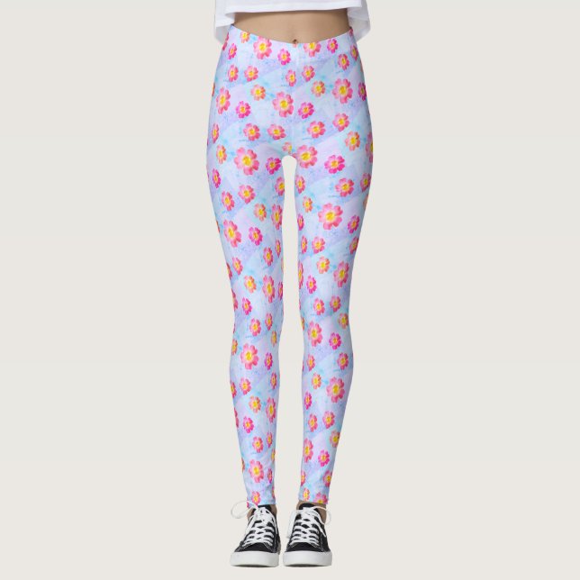 Leggings Motif de fleurs roses sur couleurs pastel (Devant)