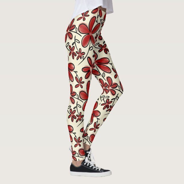 Leggings Motif de fleurs rouges (Droite)