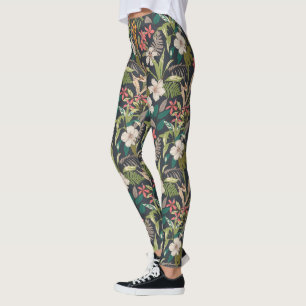 Leggings Motif de fleurs tropicales colorées