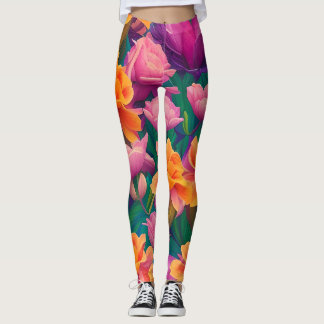 Leggings Motif de fleurs tropicales hawaïennes