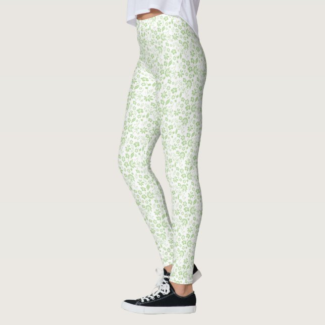 Leggings Motif de fleurs tropicales vertes à la menthe pâle (Gauche)