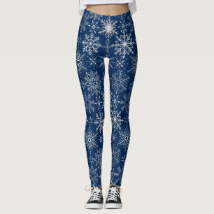 Leggings Motif de flocon de neige blanc.Bleu foncé BG