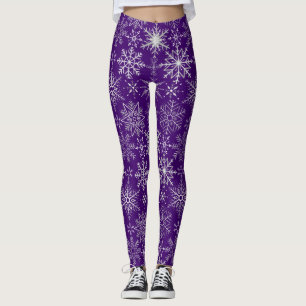 Leggings Motif de flocon de neige blanc. D Violet BG