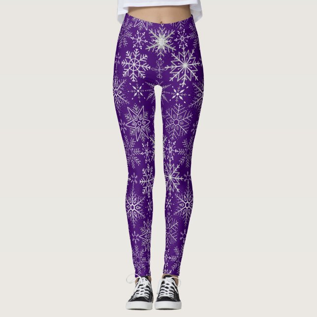 Leggings Motif de flocon de neige blanc. D Violet BG (Devant)