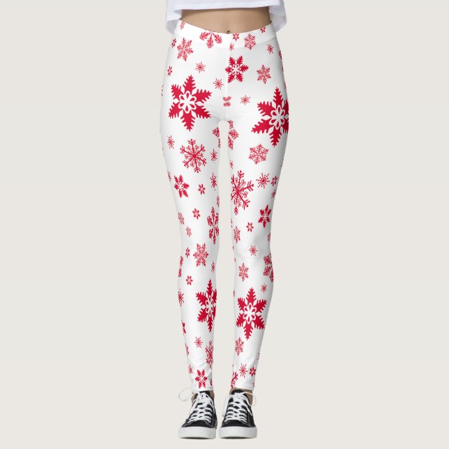 Leggings Motif de flocon de neige, Flammes de neige rouges, (Devant)