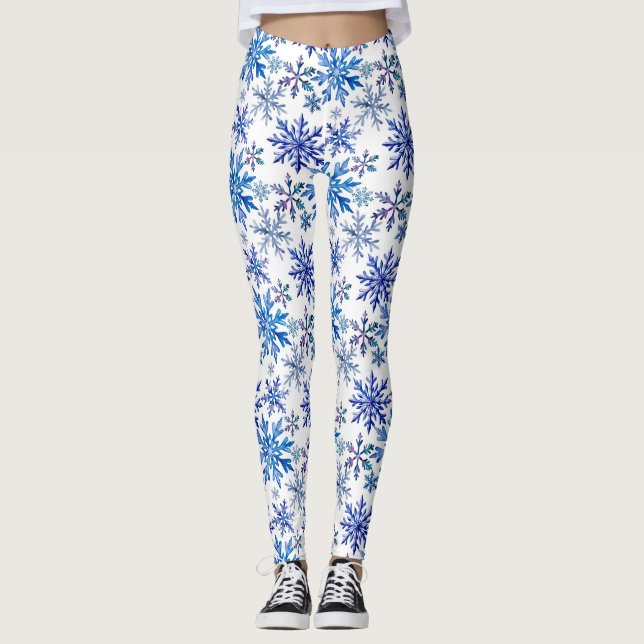 Leggings Motif de flocons de neige à l'aquarelle (Devant)