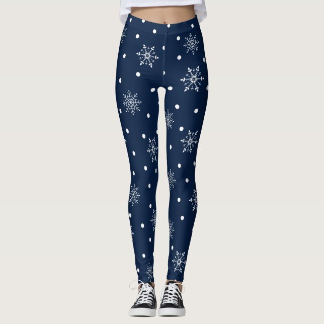 Leggings Motif de flocons de neige bleu et blanc (Devant)
