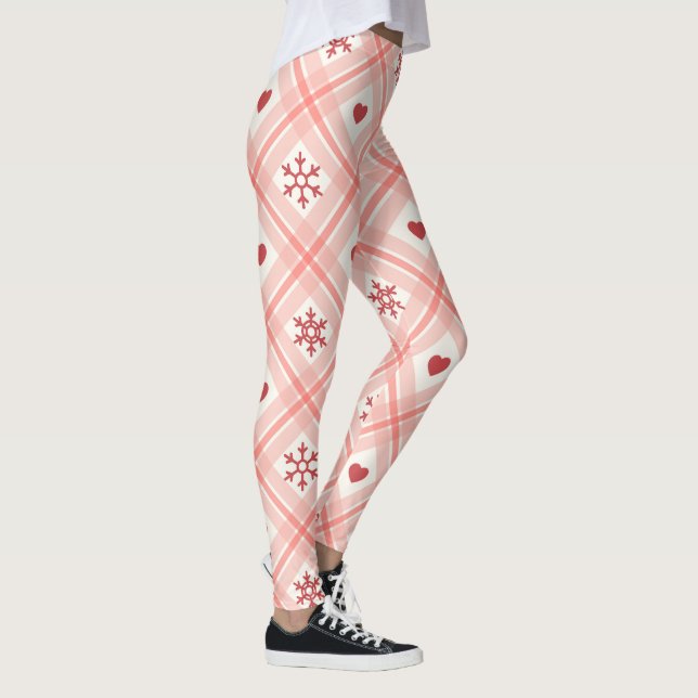 Leggings Motif de flocons de neige de coeur rose et rouge r (Droite)