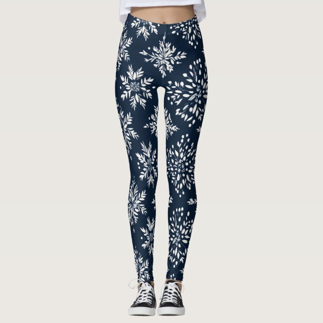 Leggings Motif de flocons de neige floraux (Devant)