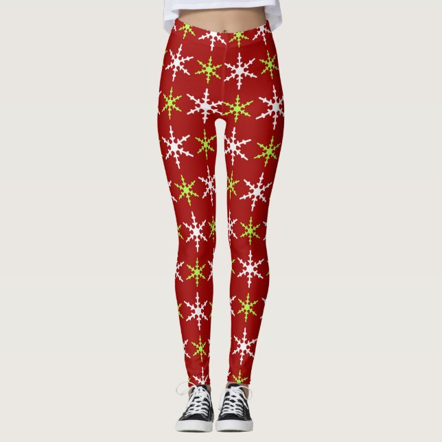 Leggings Motif de flocons verts et blancs (Devant)