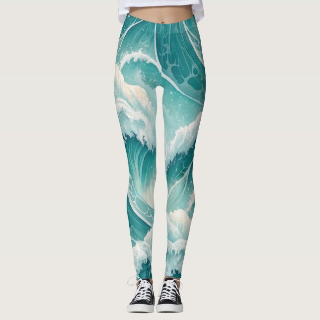 Leggings Motif de flux océanique – Abstrait bleu fluide san (Devant)