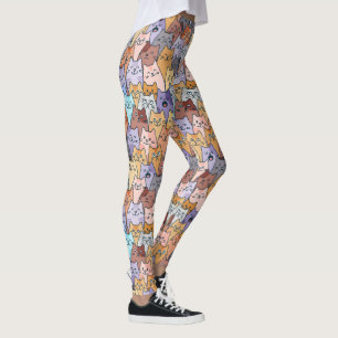 Leggings Motif de foule de chats mignons et colorés, visage
