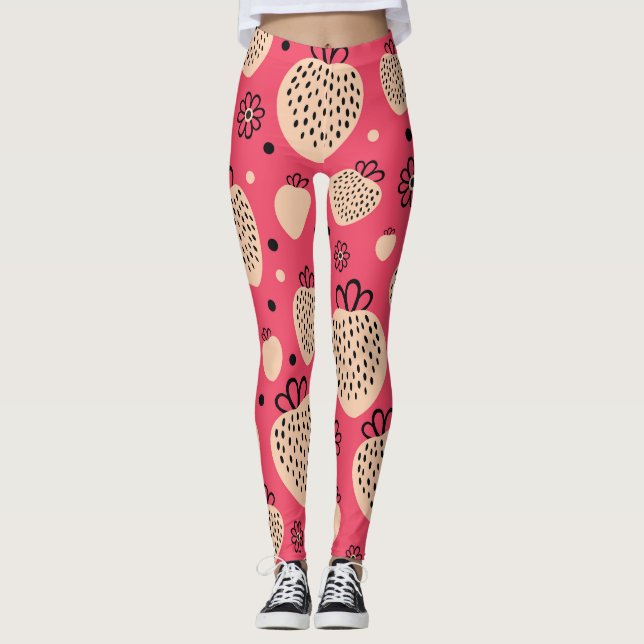Leggings Motif de fraise rose : design doux et homogène (Devant)