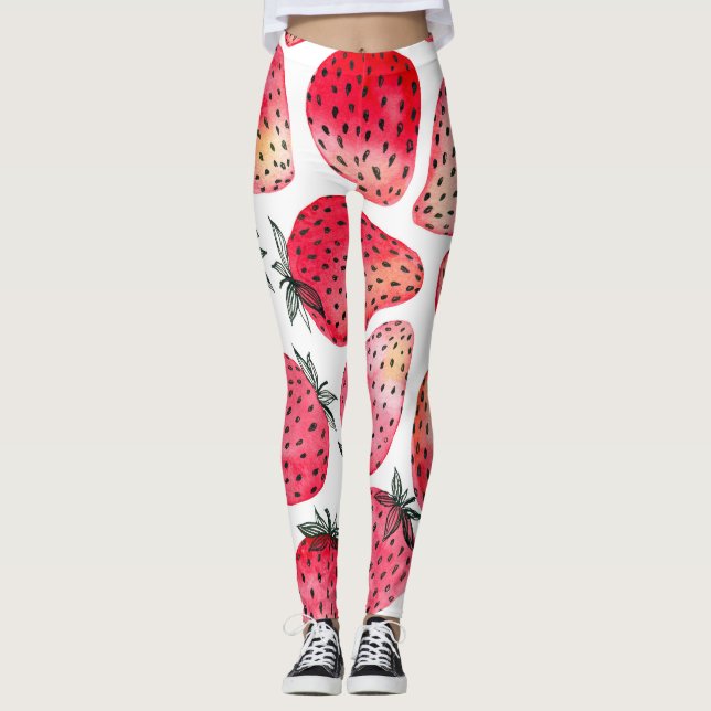 Leggings Motif de fraises d'aquarelle. (Devant)