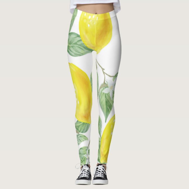 Leggings Motif de fruits aquarelle citrons (Devant)