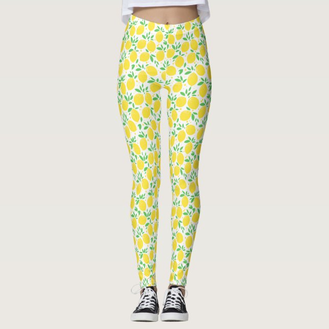 Leggings Motif de fruits citrons et feuilles (Devant)