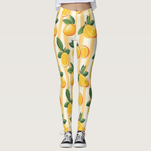 Leggings Motif de fruits d'agrumes avec Feuilles verts (3)