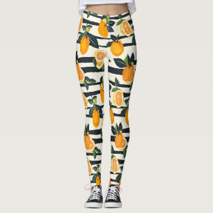 Leggings Motif de fruits d'agrumes avec Feuilles verts (5)