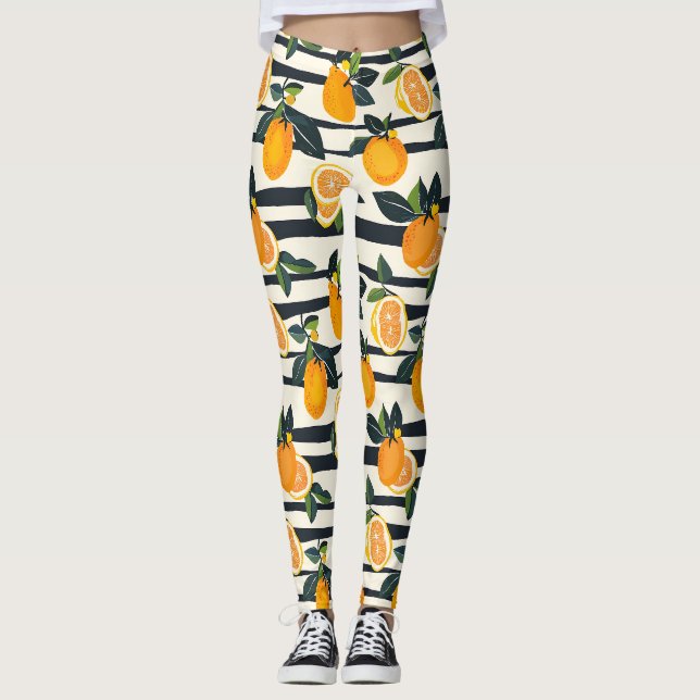 Leggings Motif de fruits d'agrumes avec Feuilles verts (5) (Devant)