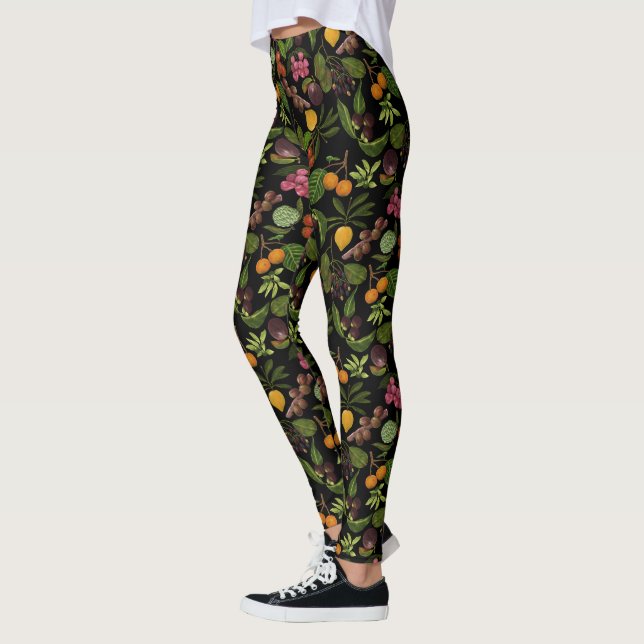 Leggings Motif de fruits exotiques tropicaux peints à la ma (Gauche)