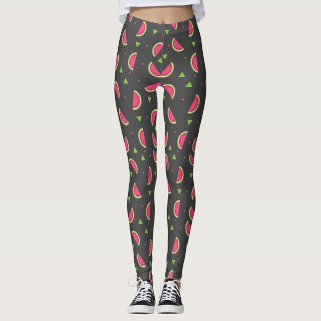 Leggings Motif de fruits gris et melon rose moderne (Devant)