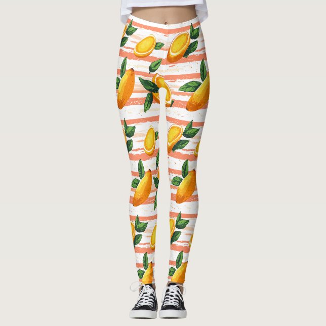 Leggings Motif de fruits Mango avec Feuilles verts (Devant)