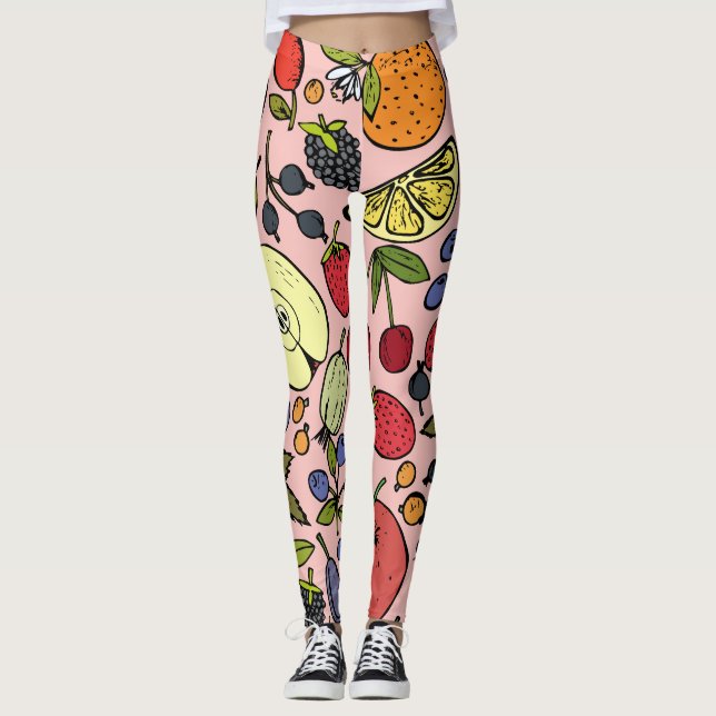 Leggings Motif de fruits mignon rose pour elle (Devant)