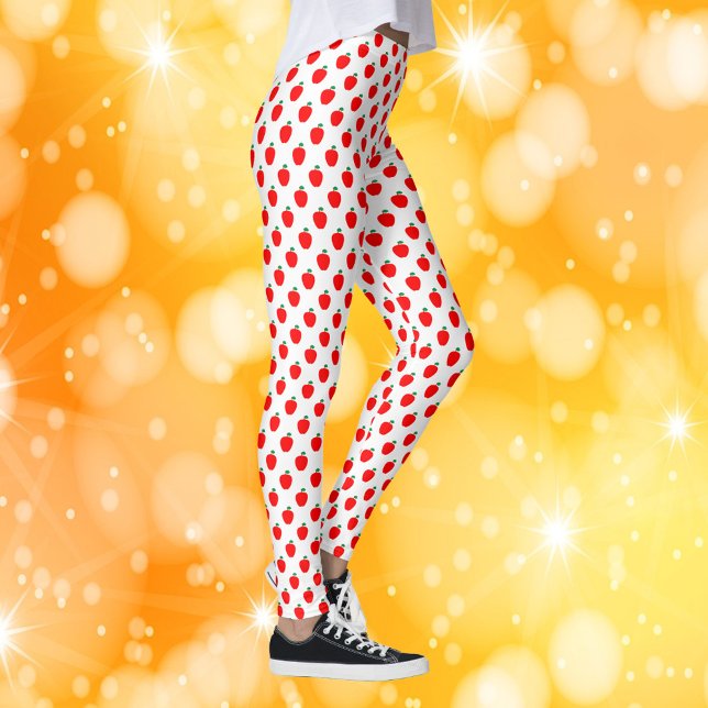 Leggings Motif de fruits rouges pomme (A pair of leggings with a pattern of red apples.)