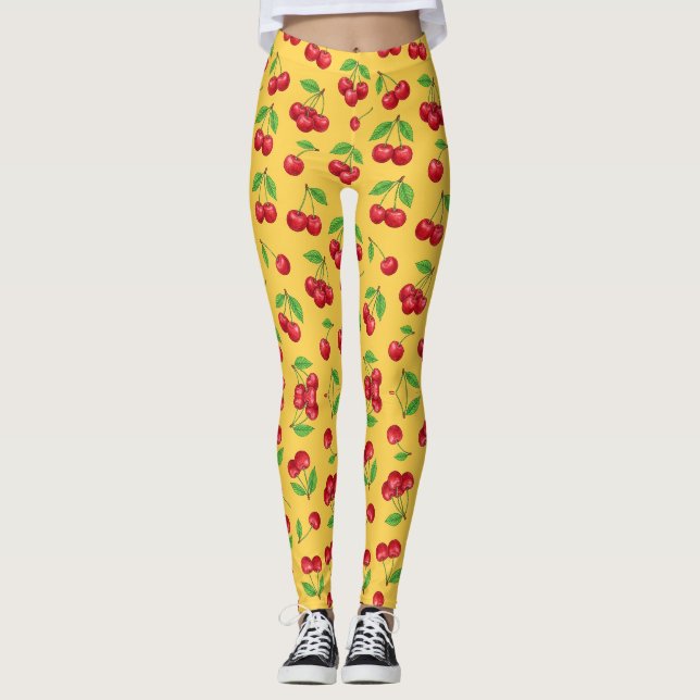 Leggings Motif de fruits sans couture Cerise Douce (Devant)