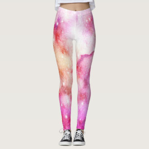 Leggings Motif de galaxie rose et rouge