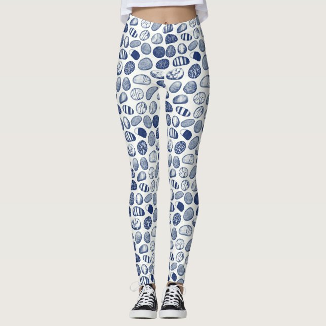 Leggings Motif de galets - effet Cyanotype (Devant)