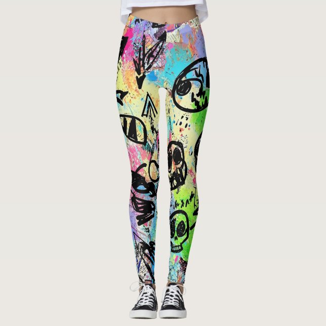 Leggings Motif de graffiti urbain coloré (1) (Devant)
