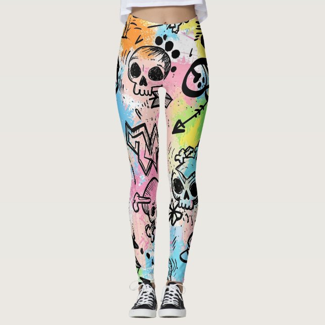 Leggings Motif de graffiti urbain coloré (6) (Devant)