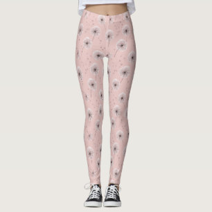 Leggings Motif de graines de pissenlit minimaliste rose (1)