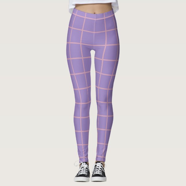 Leggings Motif de grille simple Retro Lavender Purple et Pi (Devant)