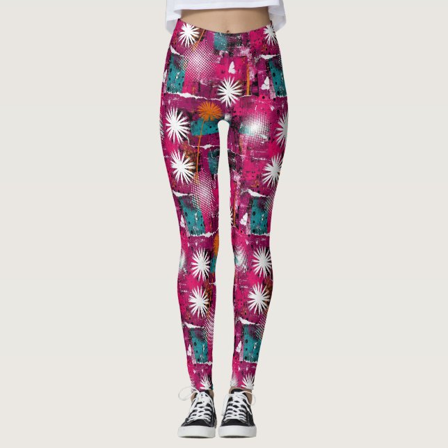 Leggings Motif de grunge abstrait avec pissenlit (Devant)