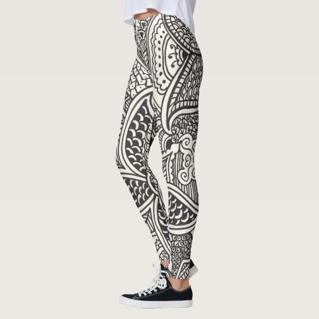 Leggings Motif de henné noir et blanc (Gauche)
