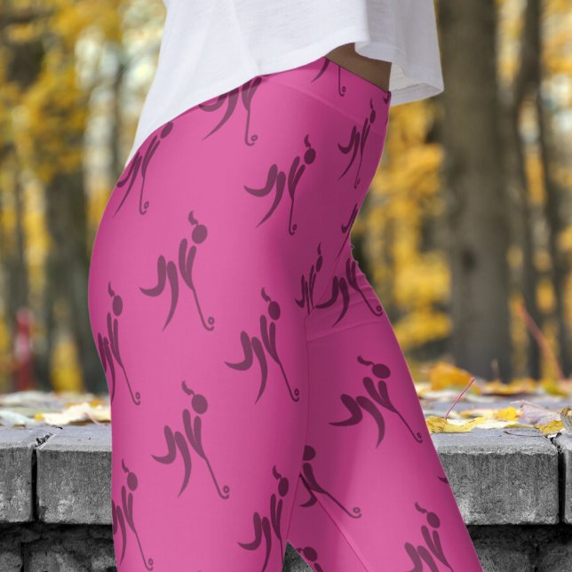 Leggings Motif de hockey féminin rose élégant (Womens Hockey on Pantone Pink Leggings)