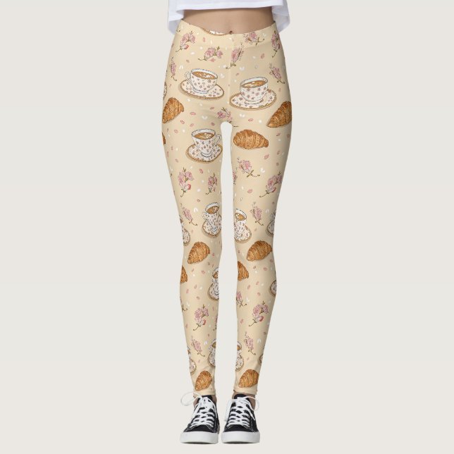 Leggings Motif de housse de café Fleur de Cerisier (2) (Devant)